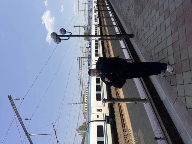 Waiting on a platform in Uzbekistan Waiting on a platform in Uzbekistan